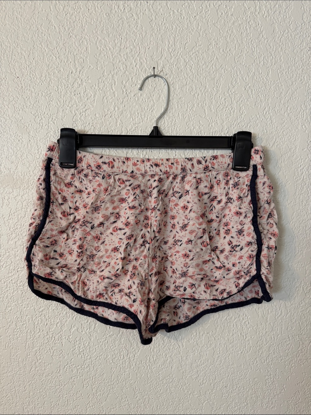 Volcom Pink Floral Lounge Shorts with Navy Trim
